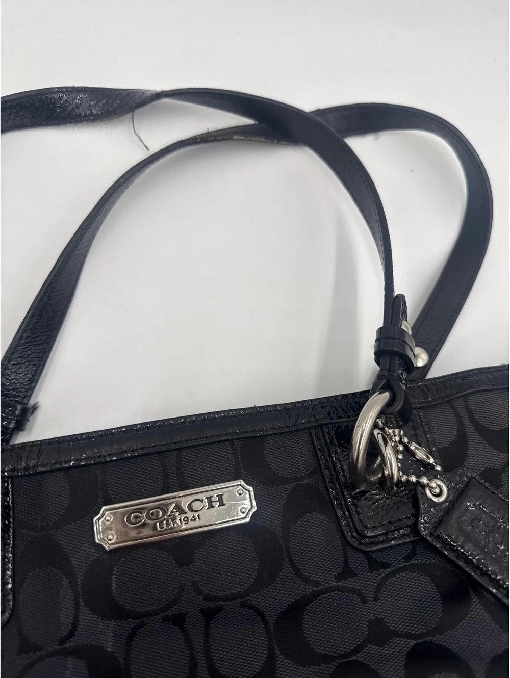 Coach Black Signature Canvas Tote Bag with Leather Trim